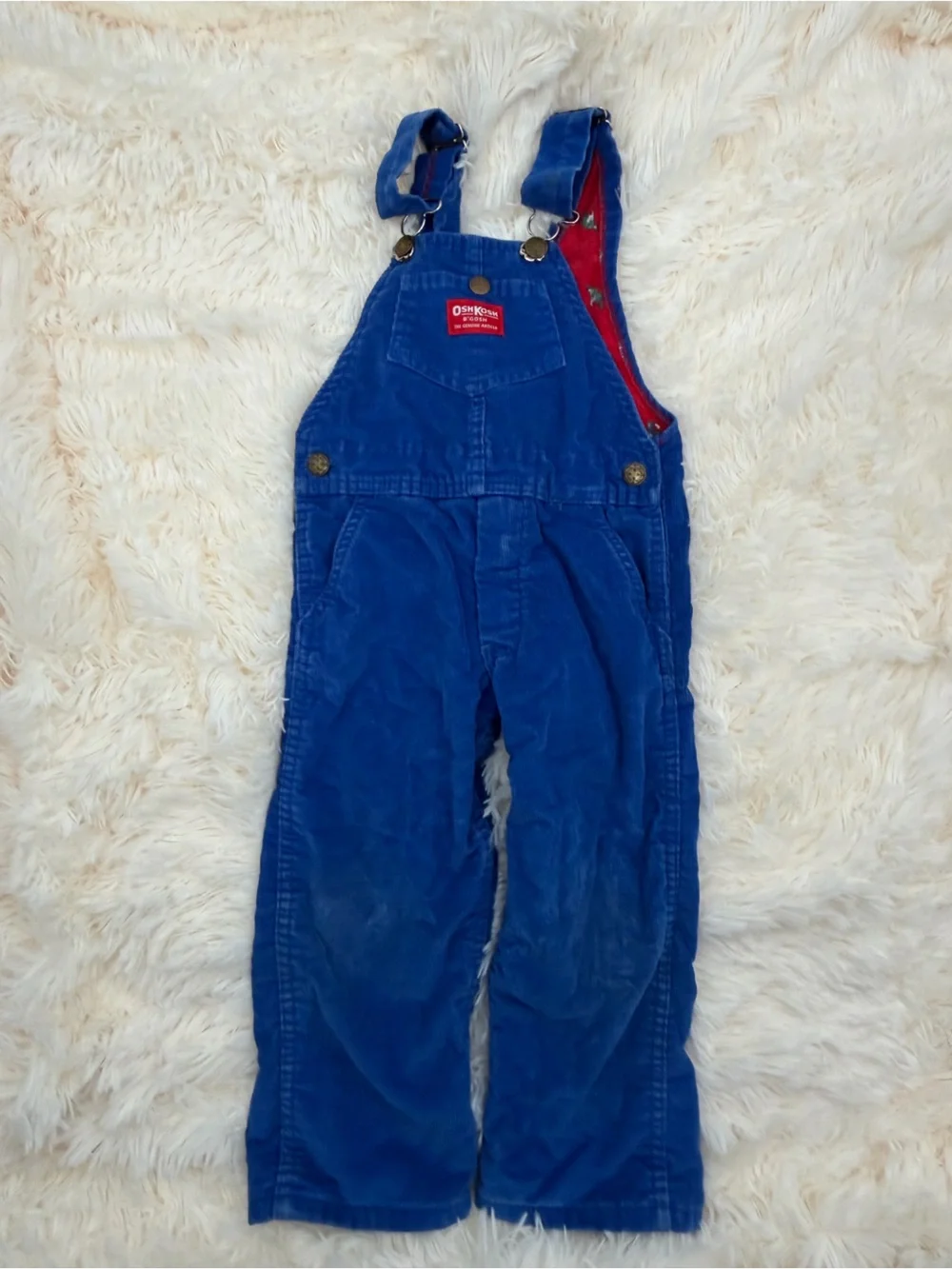 Vintage OshKosh B’Gosh Blue Corduroy Flannel Lined 3T Overalls